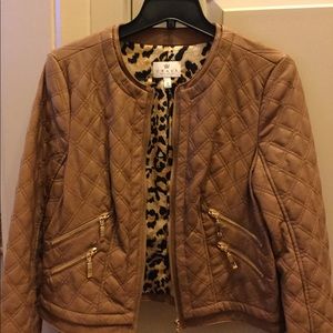 NWOT Ladies Brown Leather Moto Jacket Size Small